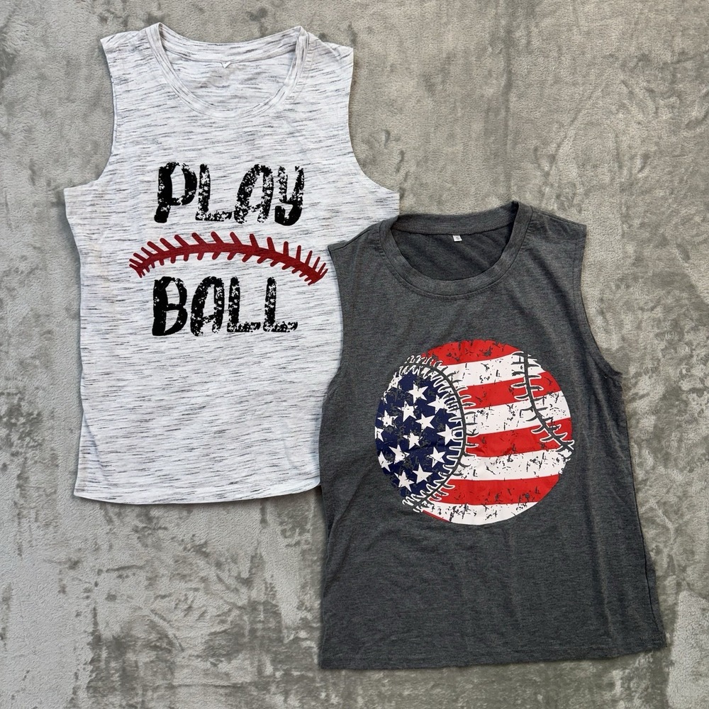 Baseball Softball Workout Tank Muscle Tee Tops Small Lot Of 2 Play Ball